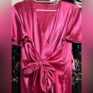 Satin Pink Wrap Dress